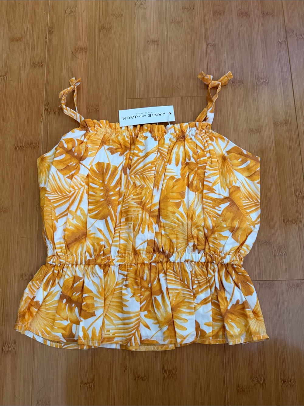 Janie and Jack Yellow Tropical Tie-Strap Peplum Camisole